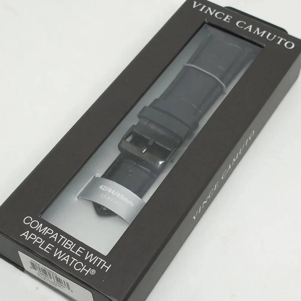 Vince Camuto 24mm Black Leather Watch Strap Fits Apple Watch 42/44/45mm